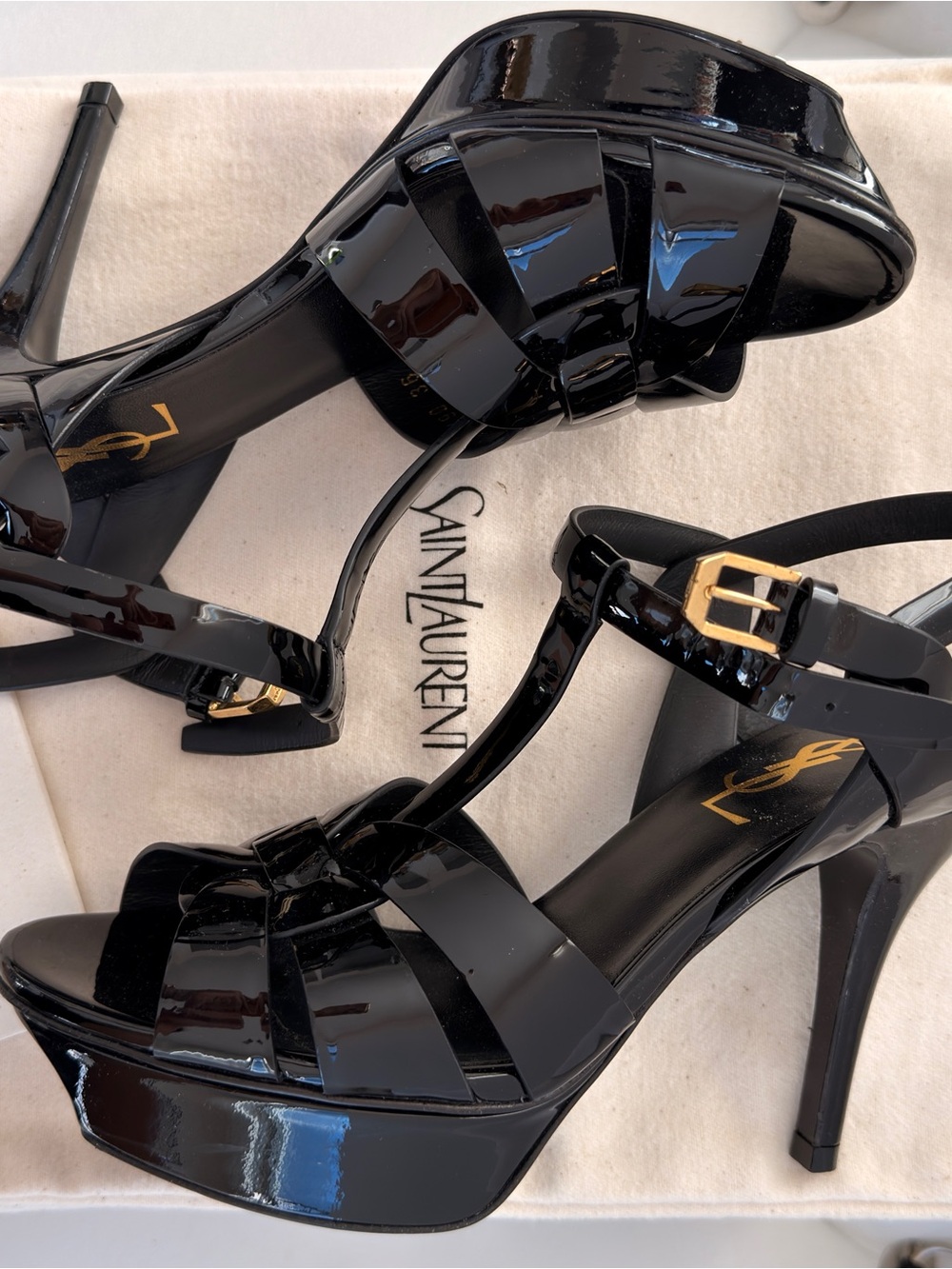 YVES SAINT LAURENT Tribute Platform Sandals In Patent Leather Size 36 NEW $1150 - Picture 3 of 8